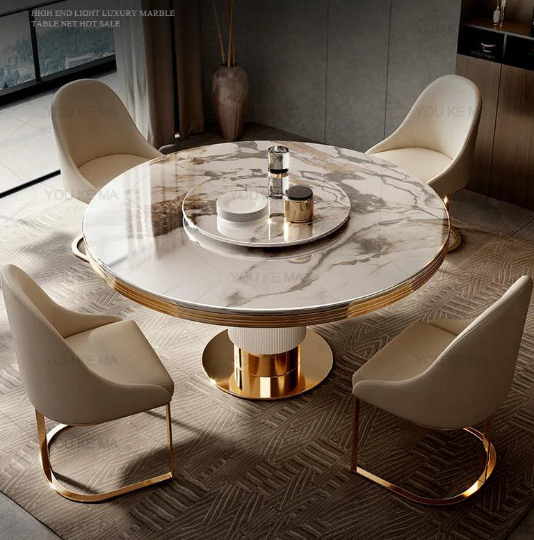 Marble Round Dining Table and Chairs