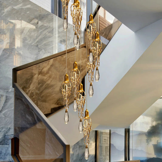 LERU Crystal Chandelier in Copper and Brass with Glass Drops
