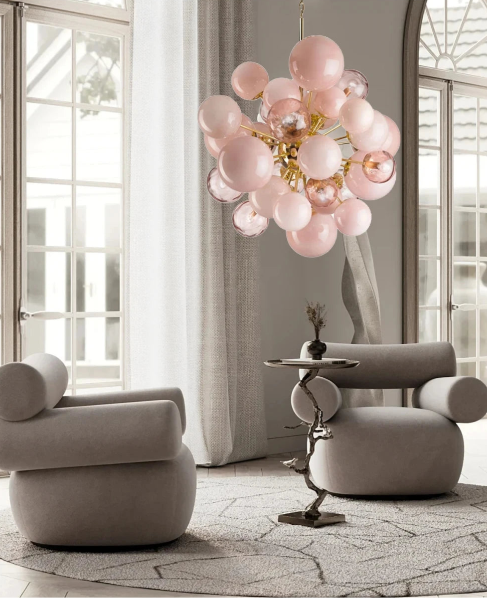 Art Deco Pink Bubbles Glass Chandelier