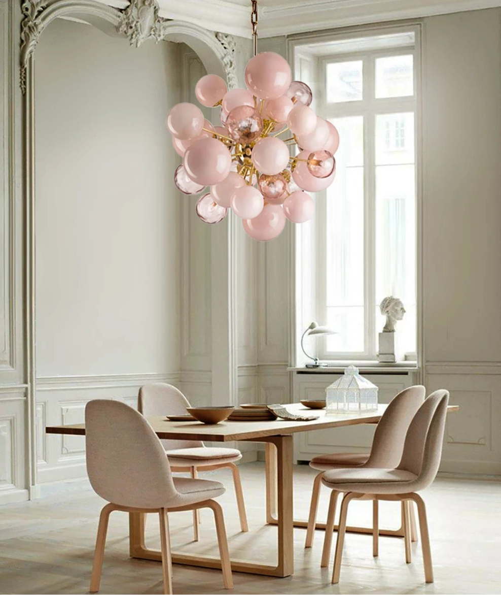 Art Deco Pink Bubbles Glass Chandelier