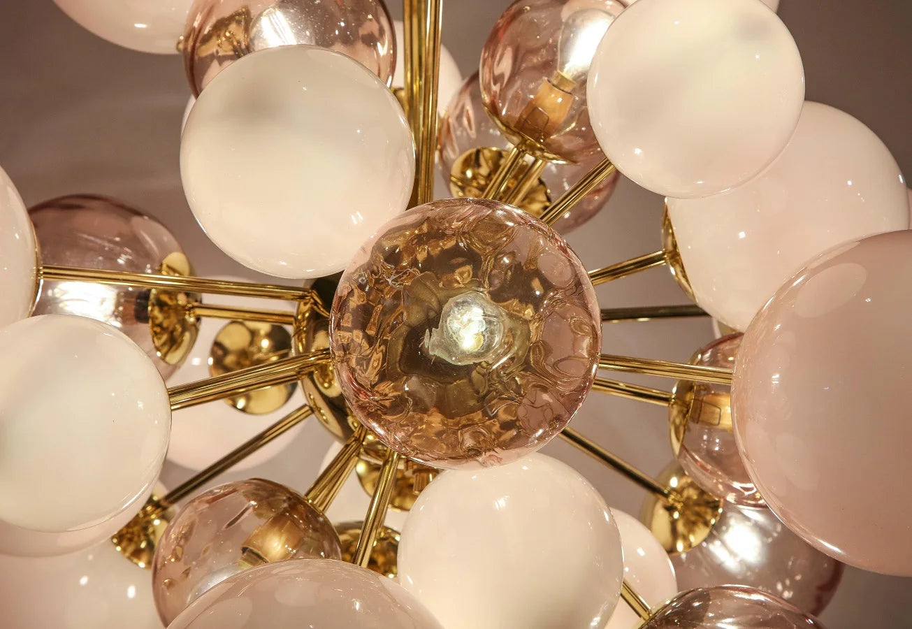Art Deco Pink Bubbles Glass Chandelier