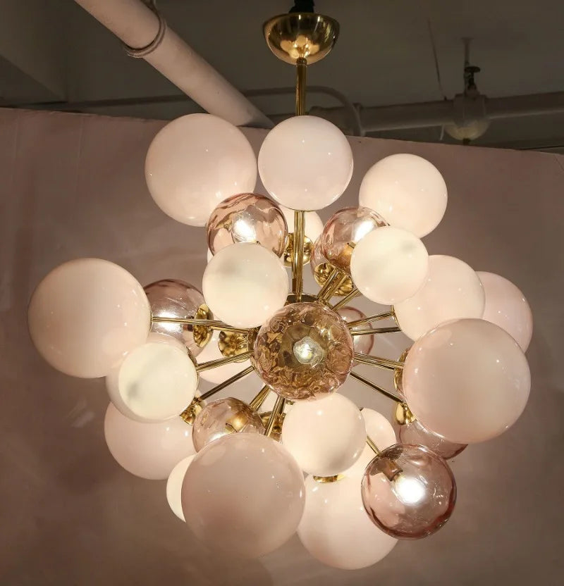 Art Deco Pink Bubbles Glass Chandelier