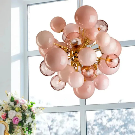 Art Deco Pink Bubbles Glass Chandelier