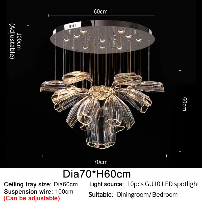 Large Glass Flower Chandelier for Living Room