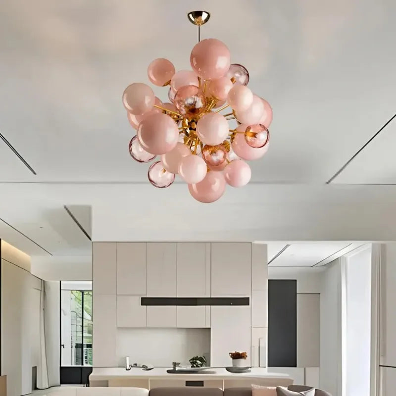 Art Deco Pink Bubbles Glass Chandelier