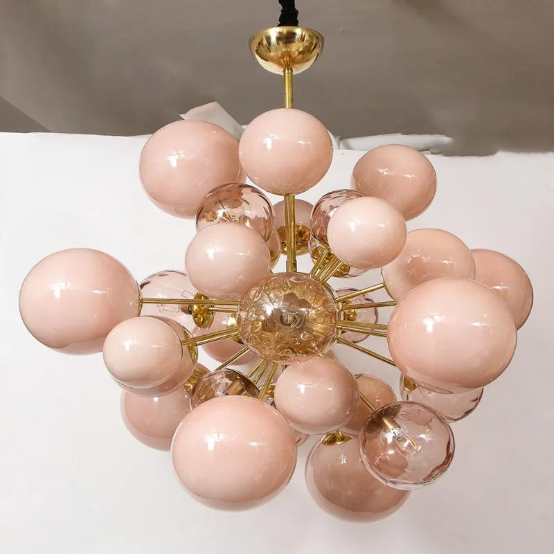 Art Deco Pink Bubbles Glass Chandelier