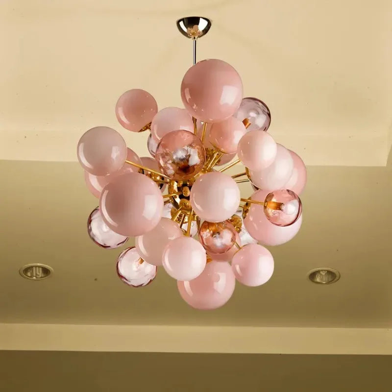Art Deco Pink Bubbles Glass Chandelier