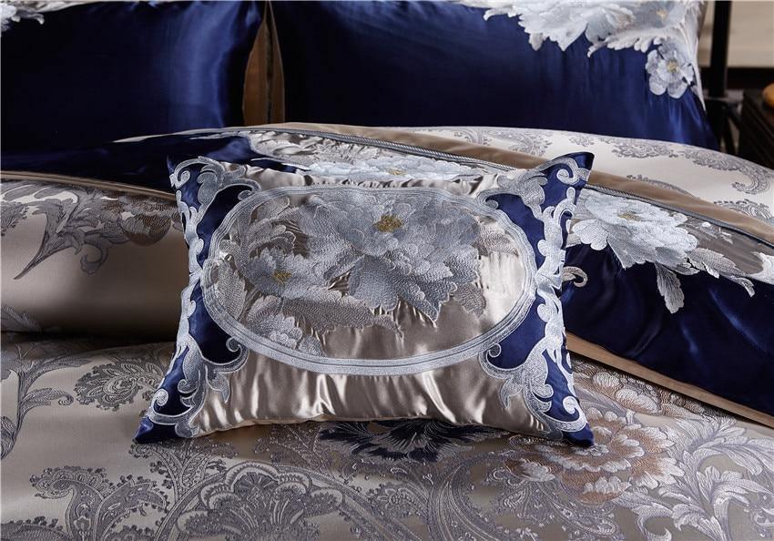 Impero Blue Silver Silk Cotton Jacquard Luxury Chinese Duvet Cover Set - Creating Coziness