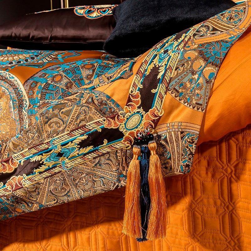 Omera Embroidered Tassel Rounded Jacquard Satin Duvet Cover Set - Creating Coziness