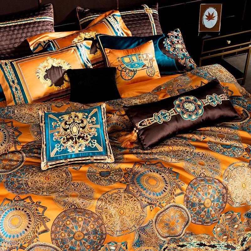 Omera Embroidered Tassel Rounded Jacquard Satin Duvet Cover Set - Creating Coziness