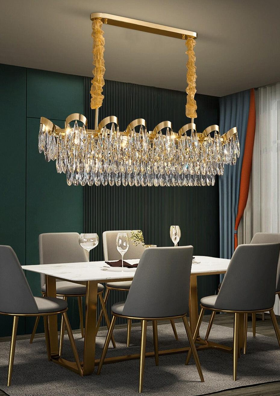 Rectangle Gold Crystal Chandelier - Creating Coziness