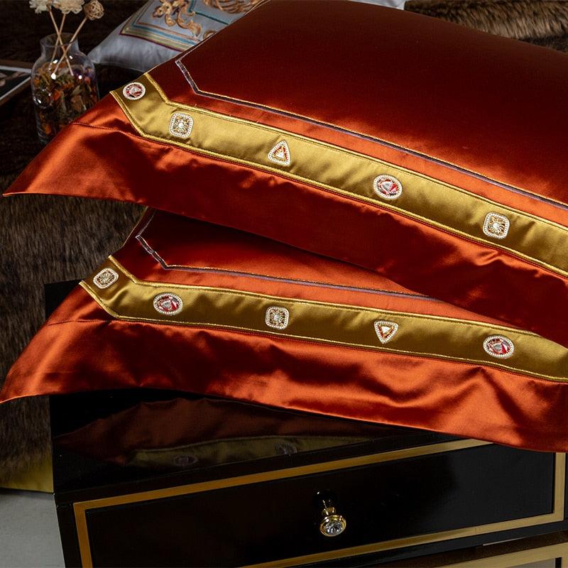 Skyler Opulent Embroidered Satin Duvet Cover Set - Creating Coziness