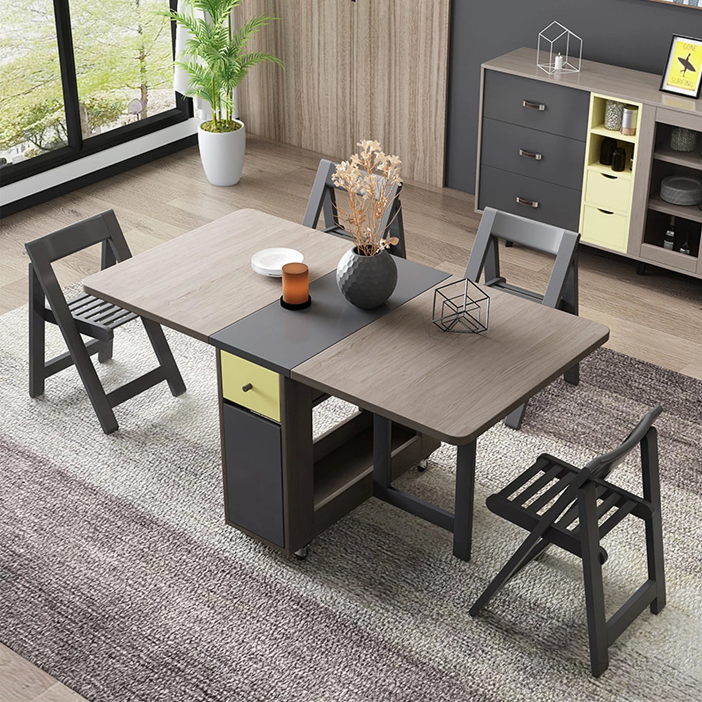 Fashion Folding Dining Table Furniture Multifunctional Rectangle Foldable Dining Table Folding Chairs