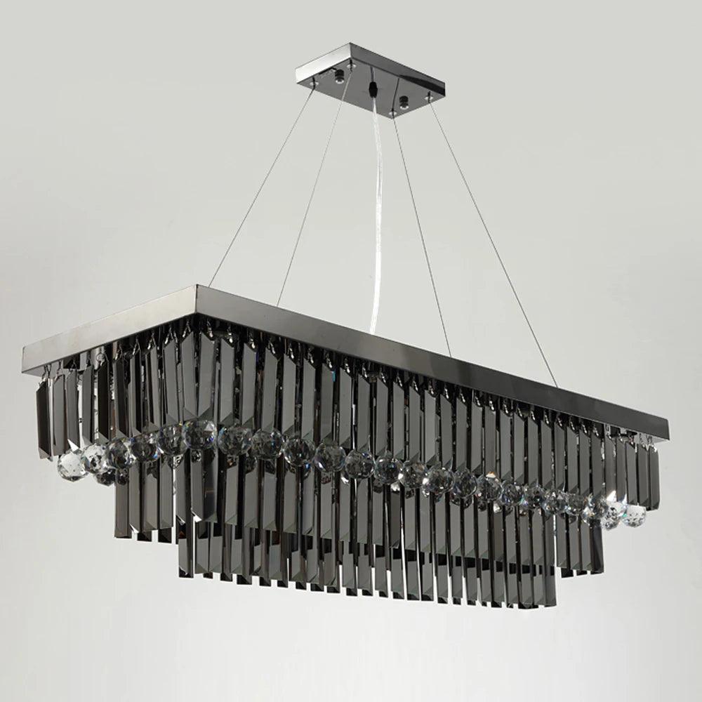 Shiny Black Crystal Chandelier Loft Rectangular