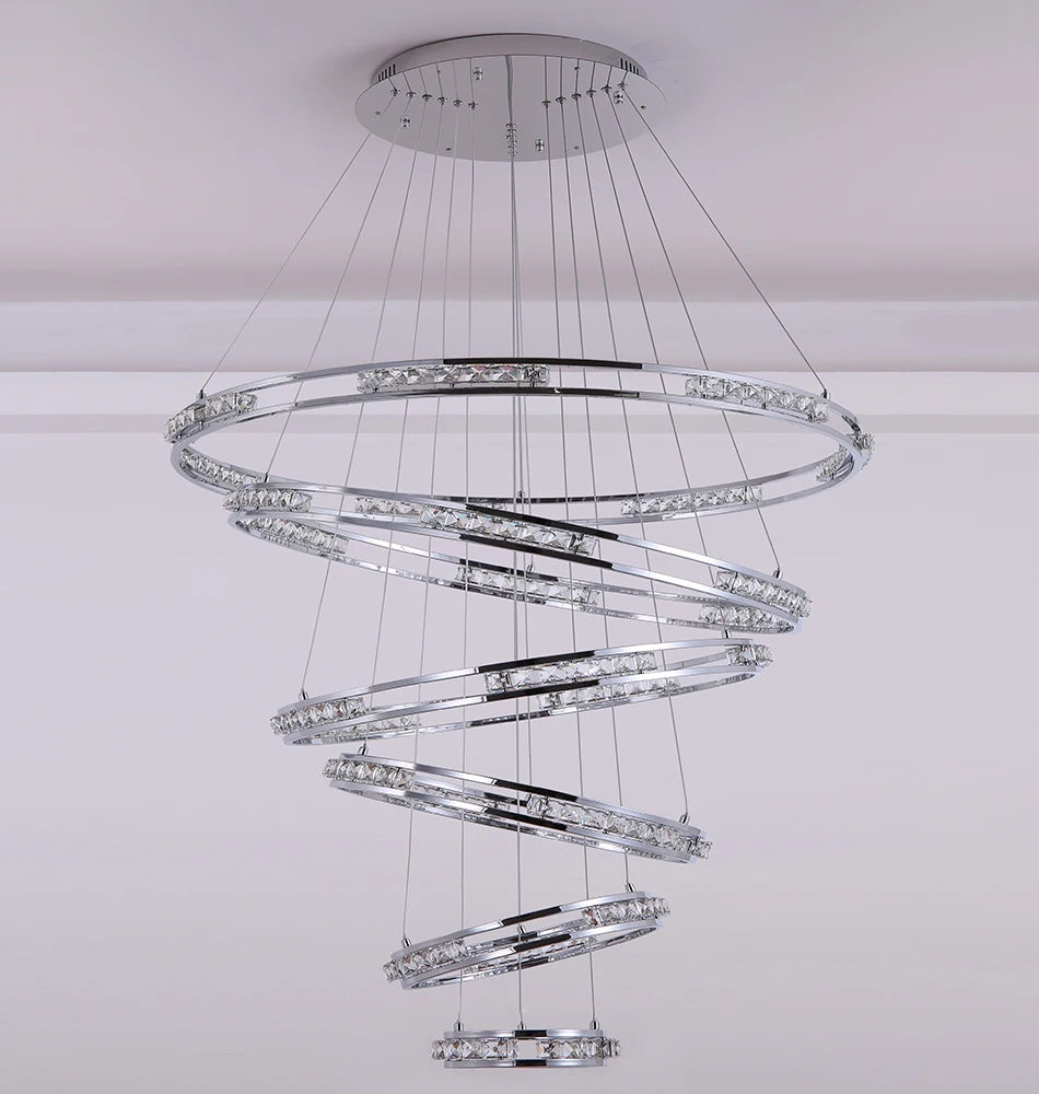 Luxurious LED Chandelier with Cascading Crystal Rings