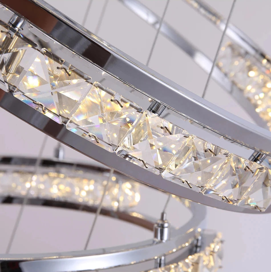 Luxurious LED Chandelier with Cascading Crystal Rings