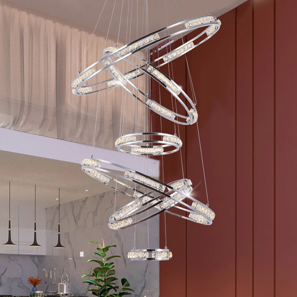 Luxurious LED Chandelier with Cascading Crystal Rings