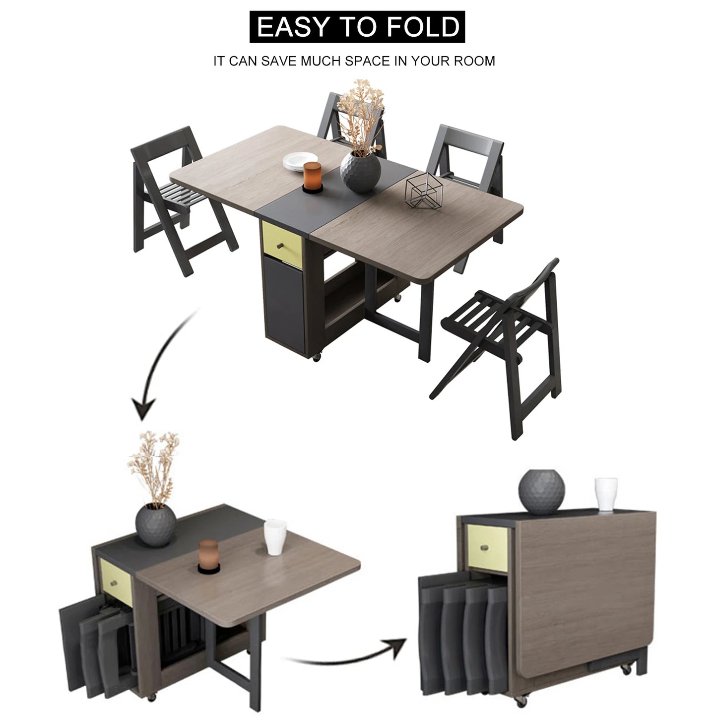 Fashion Folding Dining Table Furniture Multifunctional Rectangle Foldable Dining Table Folding Chairs