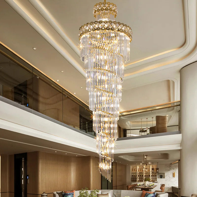 Venice Golden Crystal Chandelier for Staircase Long Villa