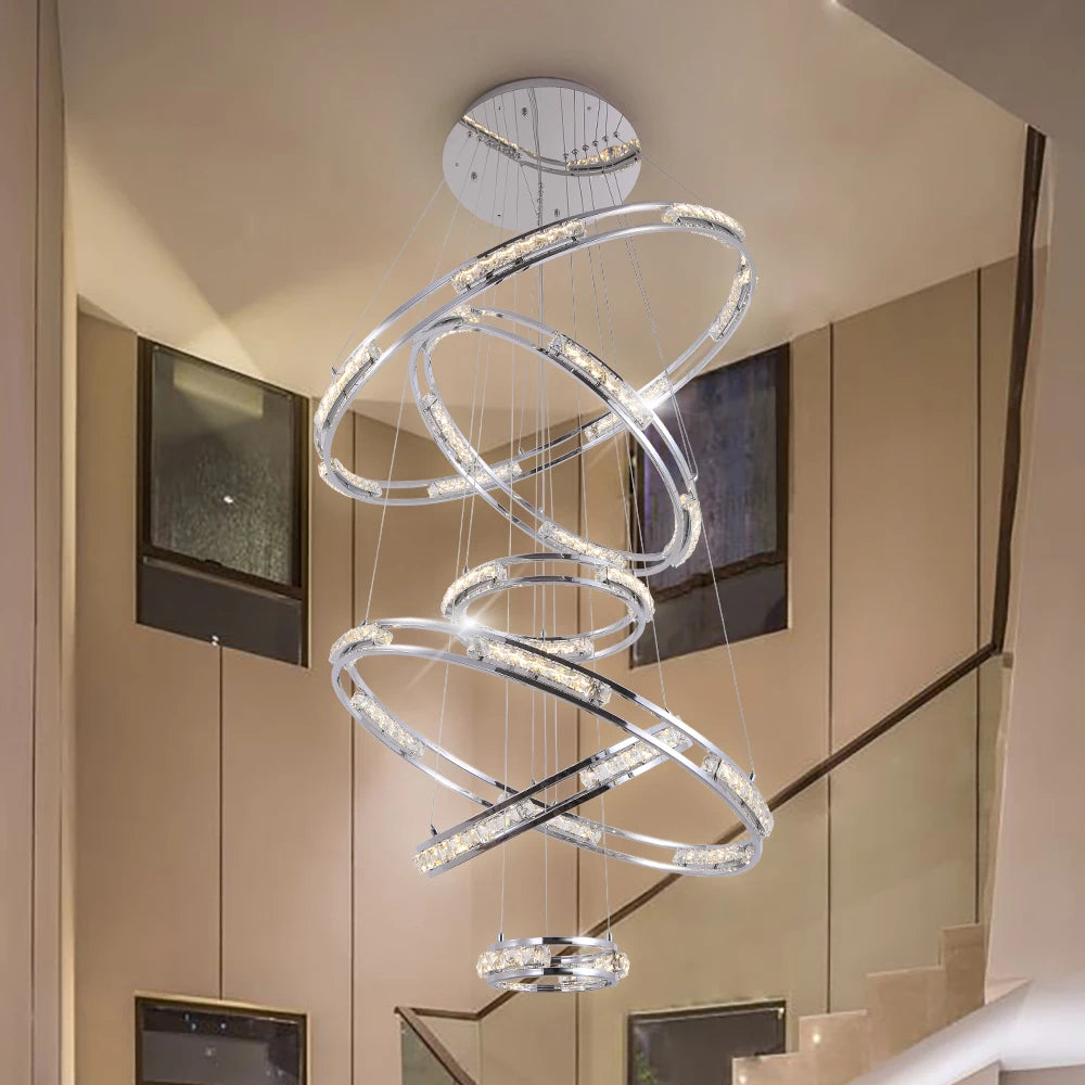 Luxurious LED Chandelier with Cascading Crystal Rings