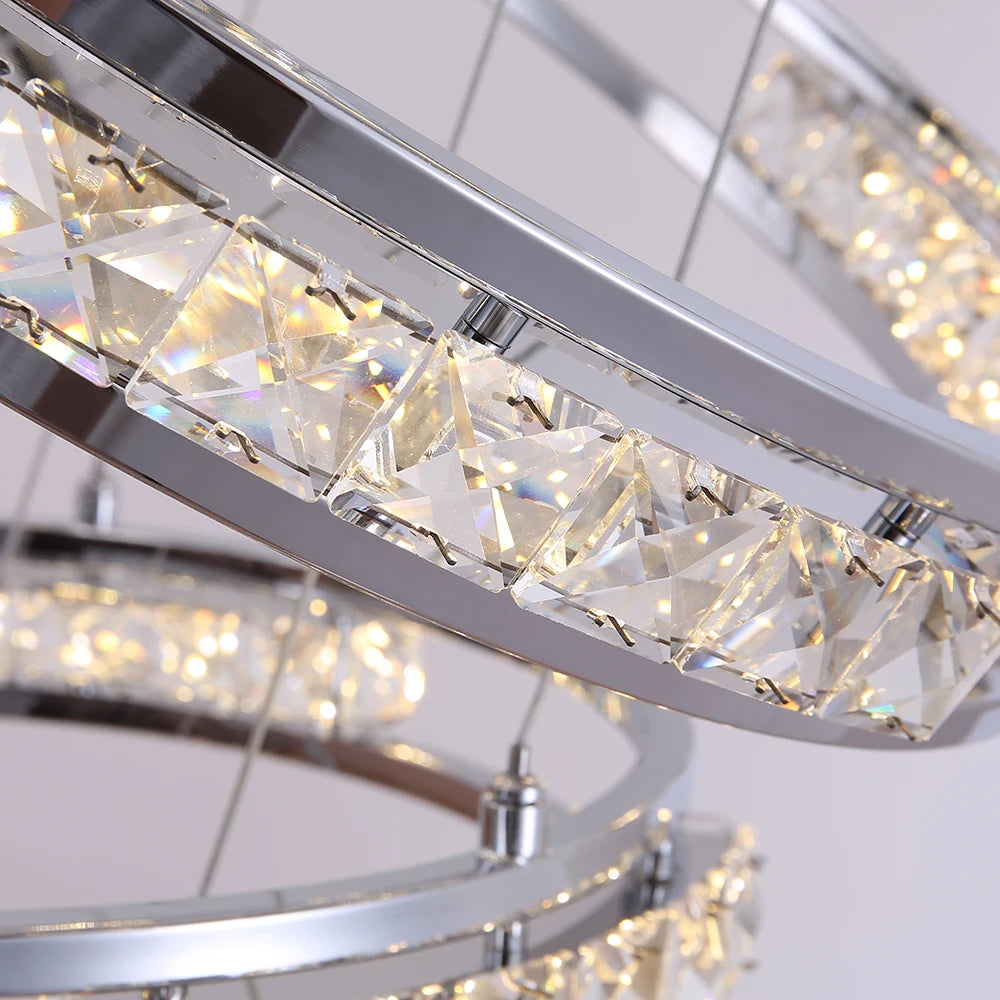 Luxurious LED Chandelier with Cascading Crystal Rings