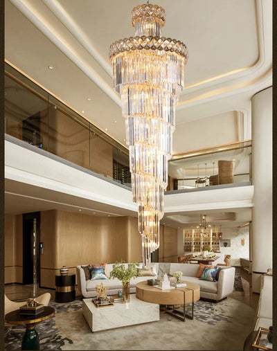 Venice Golden Crystal Chandelier for Staircase Long Villa