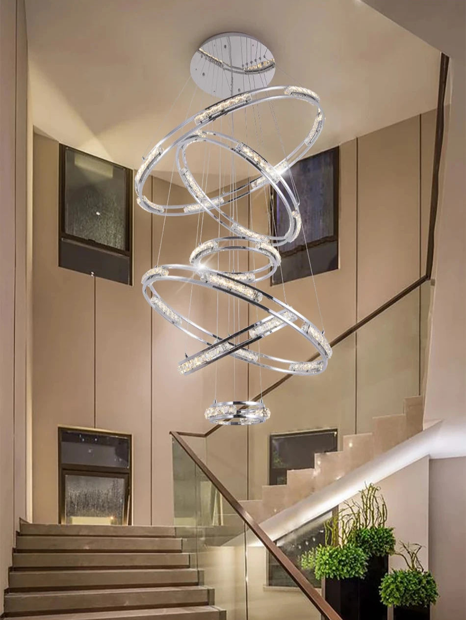 Luxurious LED Chandelier with Cascading Crystal Rings