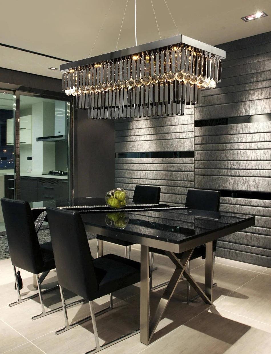 Shiny Black Crystal Chandelier Loft Rectangular