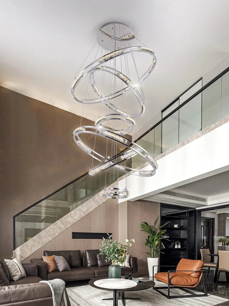 Luxurious LED Chandelier with Cascading Crystal Rings