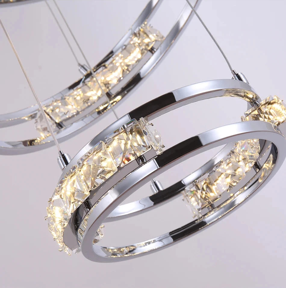 Luxurious LED Chandelier with Cascading Crystal Rings