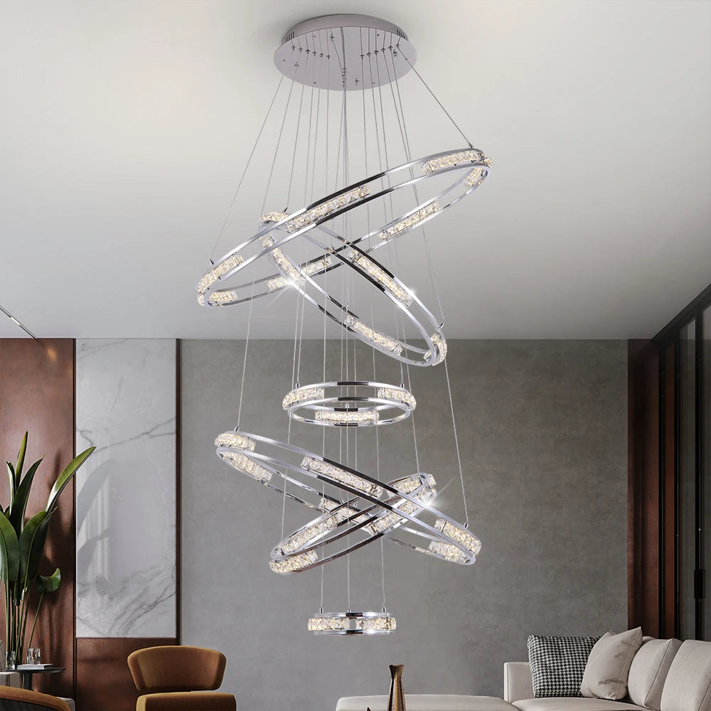 Luxurious LED Chandelier with Cascading Crystal Rings