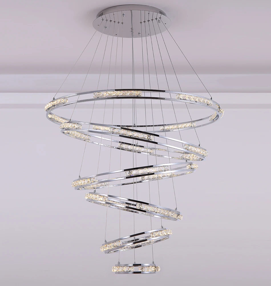 Luxurious LED Chandelier with Cascading Crystal Rings