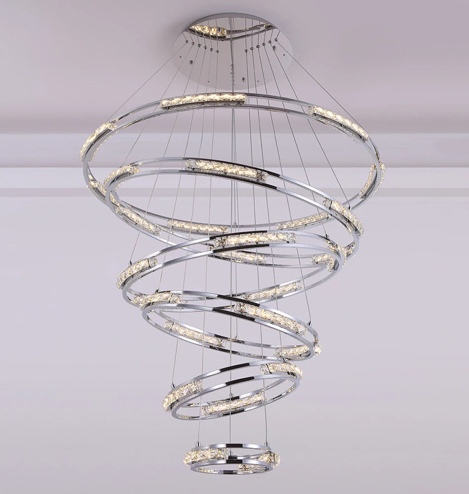 Luxurious LED Chandelier with Cascading Crystal Rings