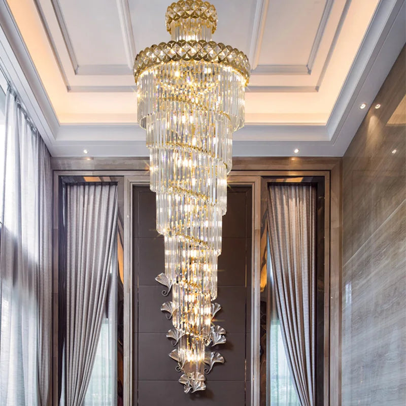 Venice Golden Crystal Chandelier for Staircase Long Villa