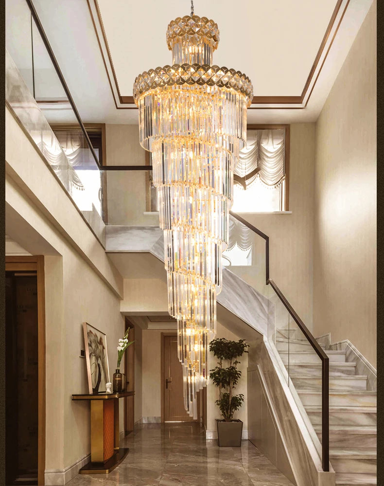 Venice Golden Crystal Chandelier for Staircase Long Villa