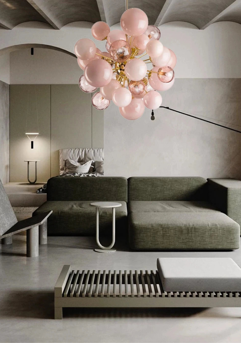 Art Deco Pink Bubbles Glass Chandelier