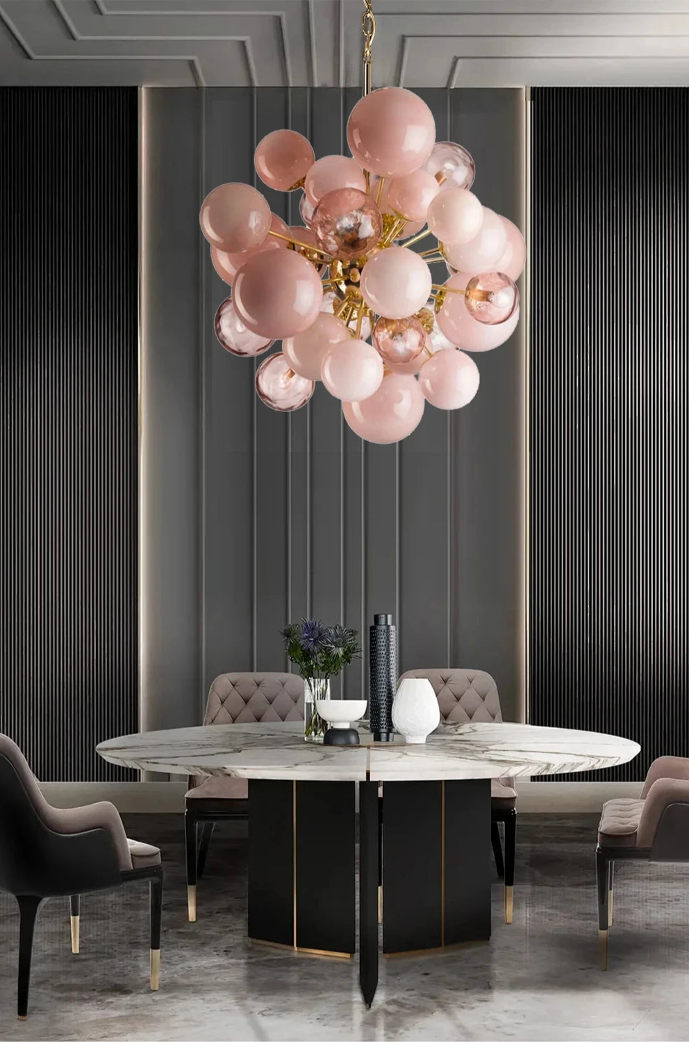 Art Deco Pink Bubbles Glass Chandelier
