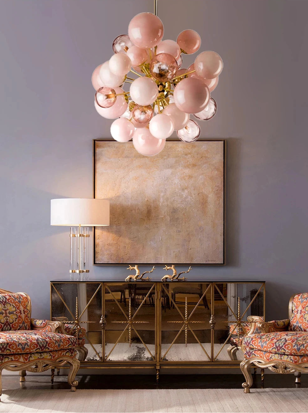 Art Deco Pink Bubbles Glass Chandelier