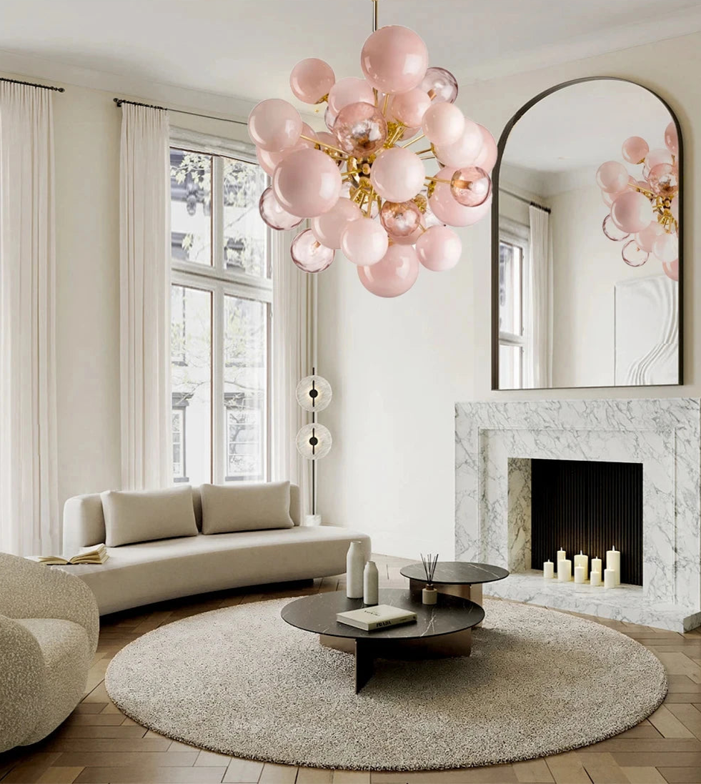 Art Deco Pink Bubbles Glass Chandelier