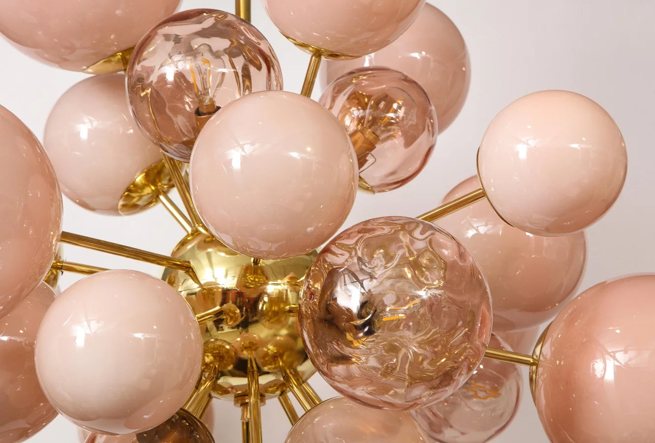 Art Deco Pink Bubbles Glass Chandelier