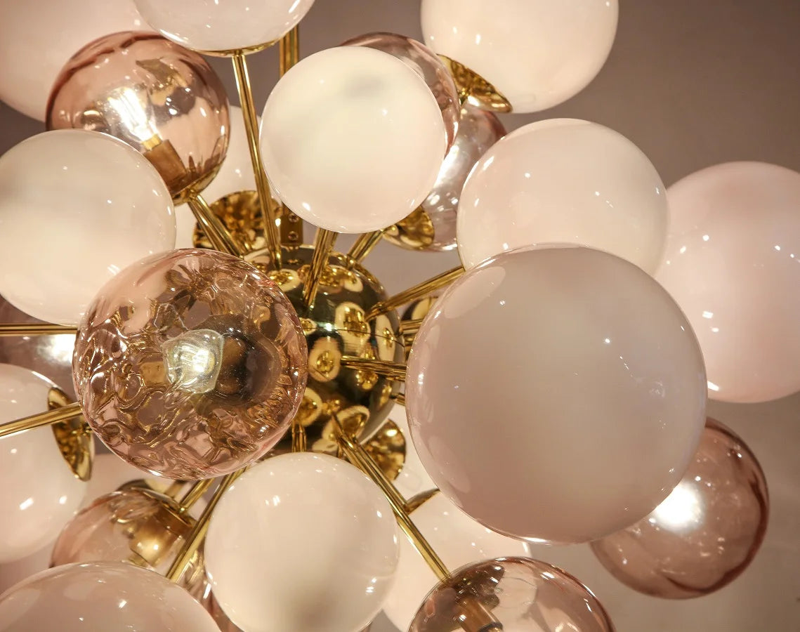 Art Deco Pink Bubbles Glass Chandelier