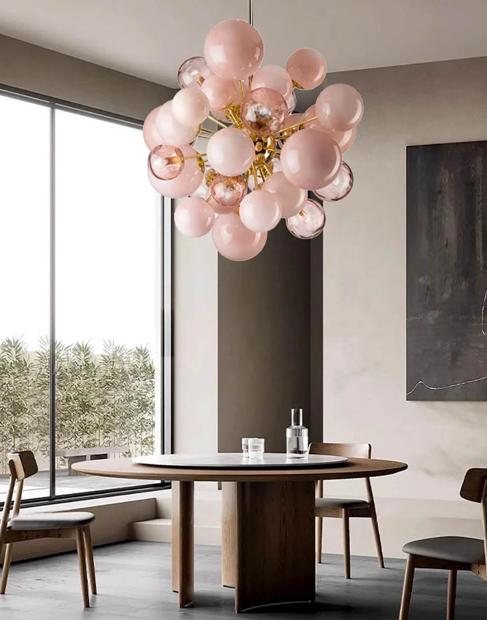 Art Deco Pink Bubbles Glass Chandelier