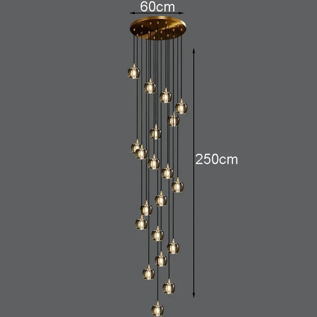 Luxury Copper & Crystal Stair Pendant | Postmodern Duplex/Villa Light | Simple, Elegant Atmosphere | Rotatable