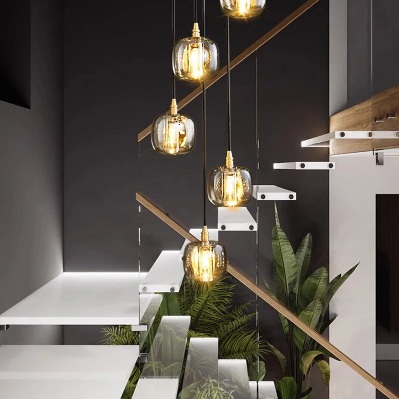 Luxury Copper & Crystal Stair Pendant | Postmodern Duplex/Villa Light | Simple, Elegant Atmosphere | Rotatable
