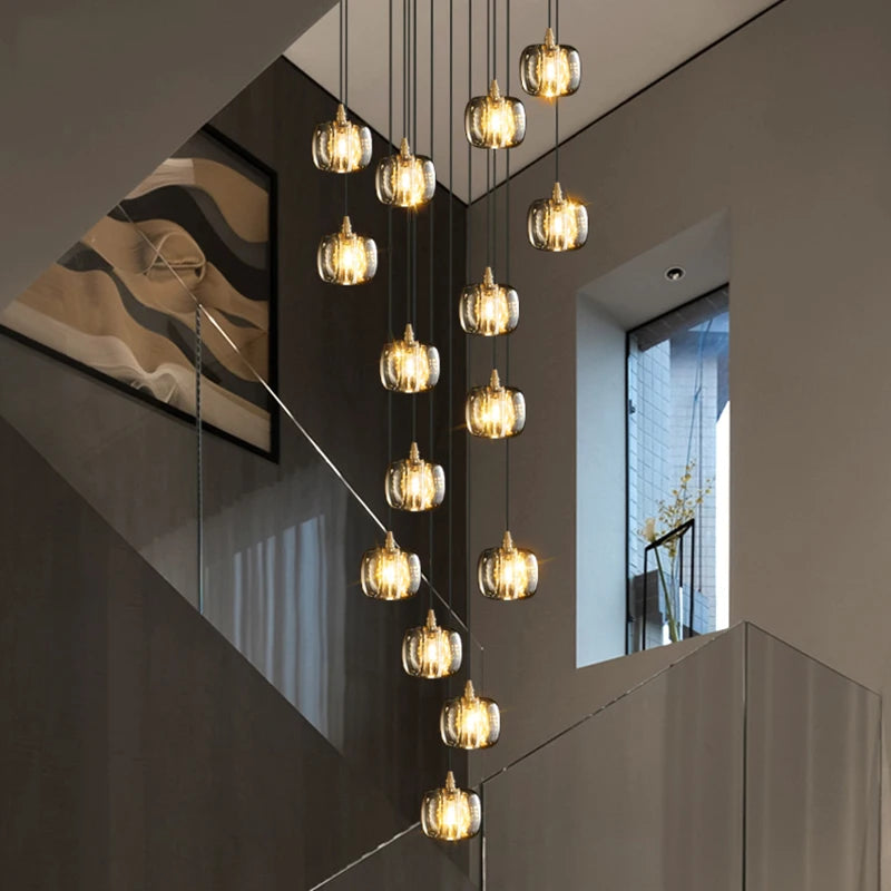 Luxury Copper & Crystal Stair Pendant | Postmodern Duplex/Villa Light | Simple, Elegant Atmosphere | Rotatable