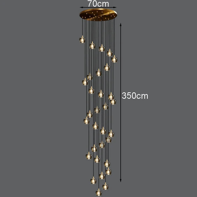 Luxury Copper & Crystal Stair Pendant | Postmodern Duplex/Villa Light | Simple, Elegant Atmosphere | Rotatable