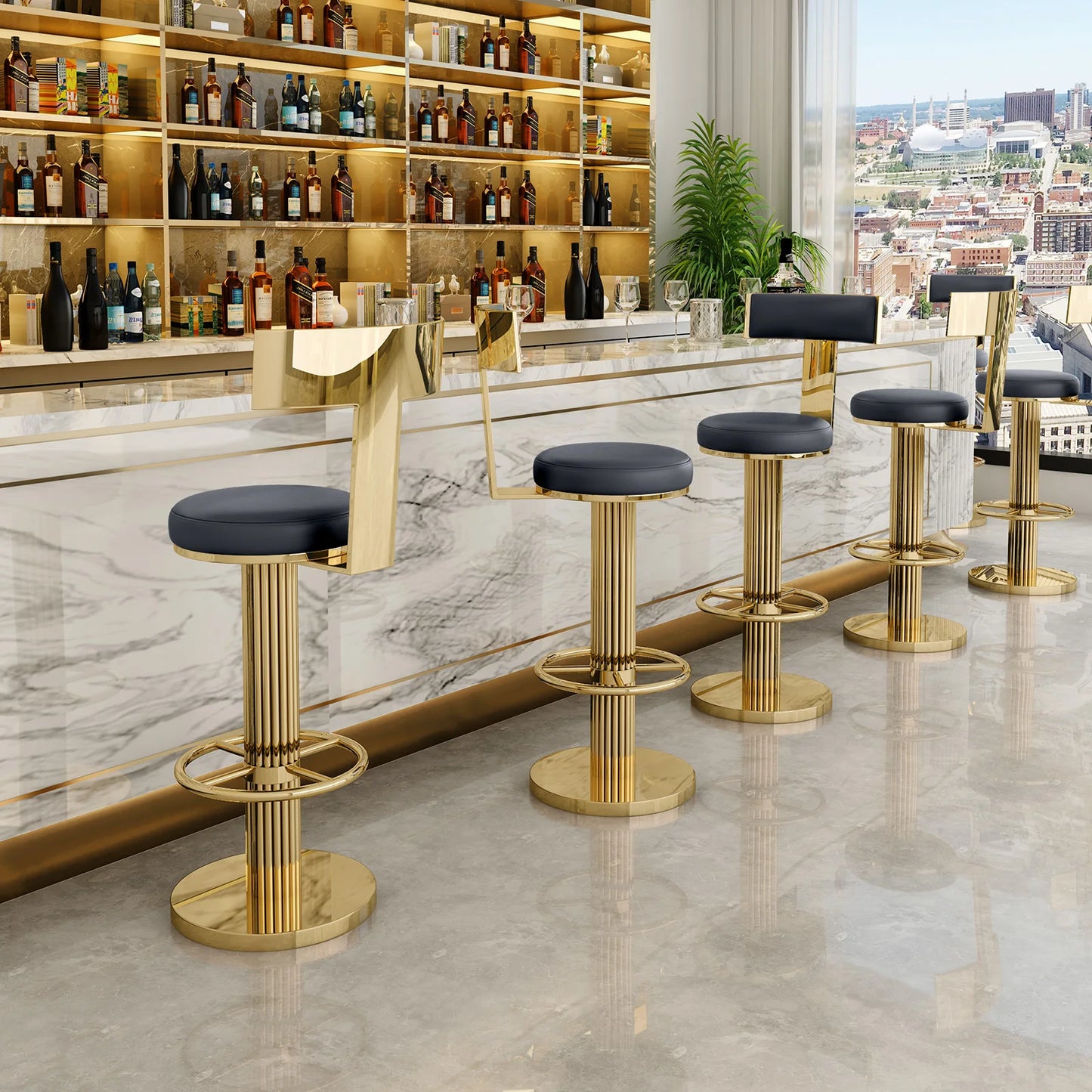 Gold Bar Stools Casablanca Black Seat