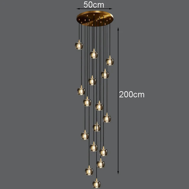 Luxury Copper & Crystal Stair Pendant | Postmodern Duplex/Villa Light | Simple, Elegant Atmosphere | Rotatable