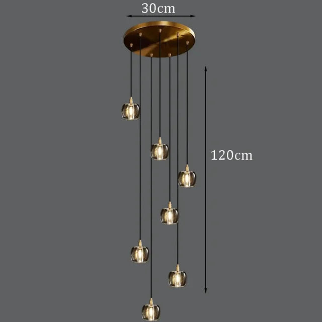 Luxury Copper & Crystal Stair Pendant | Postmodern Duplex/Villa Light | Simple, Elegant Atmosphere | Rotatable