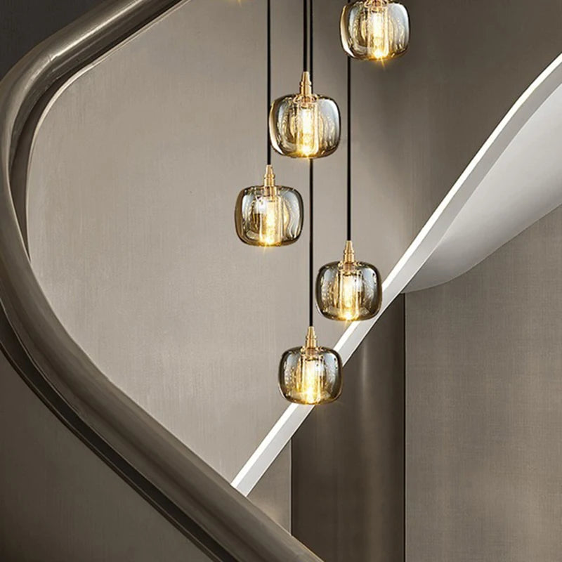 Luxury Copper & Crystal Stair Pendant | Postmodern Duplex/Villa Light | Simple, Elegant Atmosphere | Rotatable